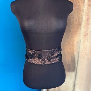 Vintage Handmade Women’s Black Beaded Lace Cummerbund Belt 27” Whimsygoth Bridal